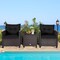 3 Pcs Patio Rattan Furniture Set Cushioned Conversation Set Coffee Table